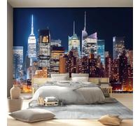 350 x 256 cm Wallpaper Modern Architecture City Skyline Non-Woven Premium Art Print Fleece Wall Photo Mural Decoration Poster Picture, Black Orange Wallpaper for Bedroom Living Room Hallway Wall Decor
