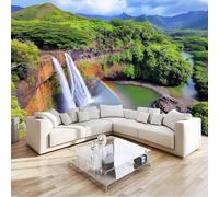 350 x 256 cm Wallpaper, Nature Waterfalls Forests Mountains Non-Woven 3D Wallpaper Roll Mural, Red Wallcoverings for Bedroom Living Room TV Backdrop Hallway Home Decoration Kitchen