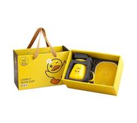 350ml/12oz Cartoon Yellow Duck Constant Temperature 55 Degree Ceramic Mug With Lid And Spoon, Heated Coaster Gift Box-Little Yellow Duck - Gift Box Package