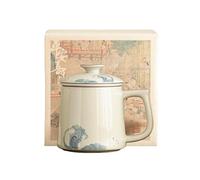 350ml/12oz hand-painted carved ceramic office cup with sea waves-sea waves [ box]