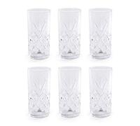 350ml Crystallised Glasses - Set of 6 | Highball Hi Ball Tumblers | Crystal Drinking Glasses | For Cocktails & Soft Drinks | Vintage Glassware | M&W