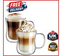 ecooe 2x350ml Double Walled Coffee Glasses Mugs Cappuccino Latte Macchiato Glasses Cups with Handle Borosilicate Heat Resistant Glass Cups for Coffee Tea Milk Juice Ice Cream