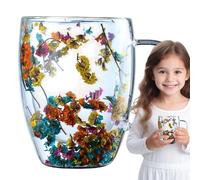 350ml Dried Flower Clear Glass Mug | Double Walled Glass Coffee Mug | Insulated Anti-scalding Thickened Coffee Cup with Handle | Ergonomic Handle Glass Mugs | Novelty Floral Fusion Tumbler