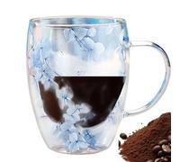 350ml Dried Flower Clear Glass Mug | Double Walled Glass Coffee Mug | Insulated Anti-scalding Thickened Coffee Cup with Handle | Ergonomic Handle Glass Mugs | Novelty Floral Fusion Tumbler