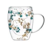 350ml Dried Flowers Double Wall Glass Coffee Mugs, Scalding Coffee Cup with Handles,Heat Resistant Cappuccino Latte Glasses for Milk, Tea, Hot & Cold Beverages