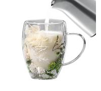 350ml Dried Flowers Double Walled Coffee Mug, Glass 190g, Double Walled Clear Glass Cups with Handle, for Cold Drinks, Dried Flower Glasses Tea Cup for Christmas Home Decoration