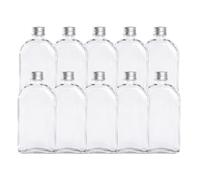 350ml Glass Bottles with Lids, Pack of 10, Airtight Screw Cap Hip Flask | Reusable Glass Bottle for Sloe Gin, Whisky, Liqueur, Vinegar, Sauces, Spell Jars - Ideal Homemade Gifts and Wedding Favours