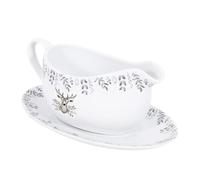 350ml Gravy Boat Saucer Silver Stag Porcelain Jug Festive Christmas Dinner Setting