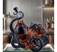 350ml Octopus Shaped Glass Decanter, 3D Sea Glass Liquor Bottle for Whiskey Wine Soda, Octopus Art Wine Bottle for Whisky Decanter, Unique Bar Home Decor, Creativie Gift for Marine Lovers (Black)