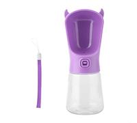 350ML Portable Dog Cat Pet Water Cup, Devil Shaped Drinking Bottle Feeder, Travel Outdoor Water Dispenser with Silicone Seal Ring, One - Hand Button Design for Small Pets (Purple)