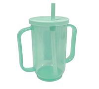 350ml Spill-Proof Adult Sippy Cup, Non-Spill Beaker for Elderly with Straw and Lid, Leak-Proof and Easy to Clean for Bedridden Patients, Hospital and Convalescent Care (Green, 122x127mm)