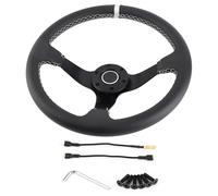 350mm 14in 6 Bolts Leather Racing Steering Wheel with Horn Aluminum Frame for Car Modification Lightweight Grip Control Sports