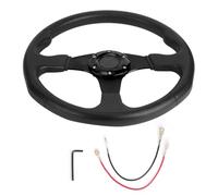 350mm 14in Racing Sport Steering Wheel, Deep Dish 6 Bolt Universal Car Modified Accessory, Aluminum Alloy with PU Leather Grip for Drifting and Street Performance (Black)