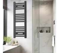 350mm Wide Black Heated Towel Rail Straight Flat Bathroom Warmer Radiator Rack Central Heating Turkish Zone (350mm x 800mm)