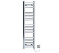 350mm Wide Chrome Flat Electric Pre-Filled Heated Towel Rail Radiator For Bathroom Designer UK (Elissa 350 / 1200mm Electric Chrome)