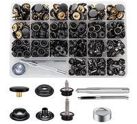 350PCS Canvas Snap Kit, BetterJonny Stainless Steel Screws Snaps Marine Grade Canvas Upholstery Boat Snaps Fastener Press Stud Cap with 3 Setting Tools Material Hole Punch for DIY Cover Leather Black