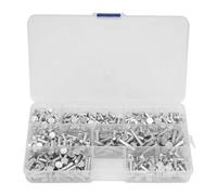 350Pcs Solid Aluminum Flat Head Rivets Kit, M4 x 4mm/6mm/8mm/10mm/12mm/16mm/20mm Round Assortment Solid Rivets with Plastic Box Fastener for Household Automobile Industry
