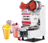 350W Electric Cup Sealer，Fully Automatic Sealing Machine，600-800 Cups/H Commercial Bubble Tea Cup Sealer with Control LCD Panel，for Tea Milk Tea Juice Drink,N(Color:White)