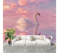 350x256 cm Home Decoration Panoramic Wallpaper Dream Animals Swan Removable Decor Photo Wallpaper Waterproof Stickers Pink Living Room Bedroom Sofa TV Background Wall Mural