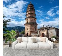 350x256 cm Murals Wall Covering Retro Ancient Tower Architecture Photo Wallpaper for Office Hotel Café Restaurant Living Room Blue DIY Room Waterproof Decor Wallpaper Removable Peel and Stick