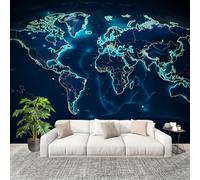 350x256 cm Removable Peel and Stick Murals Wall Covering Art Geography World Map DIY Room Decor Waterproof Wallpaper Blue Photo Wallpaper for Office Hotel Restaurant Living Room