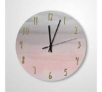 351 Round Arabic Numeral Wall Clock - Blushing Pink Grey, Modern Watercolor, 25cm Diameter, Silent, No Tick Tock, Battery Operated, Wall Mount