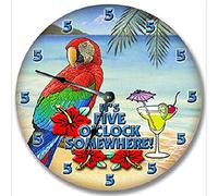 351 Round Home Clock 5 O'Clock Somewhere - Beach Parrot Martini Decorative Clock Non-Ticking Wall Clock Modern Kitchen Clock For Dining Room School Bedroom