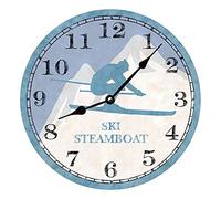 351 Round Office Clock Skier - Skier Steamboat Kitchen Clock Silent Quartz School Clock Easy To Read Home Clock For Home Kitchen Office
