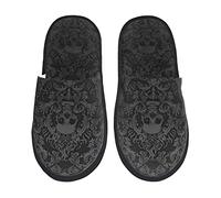 351 Women Men Slippers Black Goth Gothic Skull Damask Pattern House Slippers Deluxe House Shoes Ultralight Soft Bedroom Slippers For Outdoor Travel Party