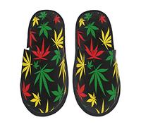 351 Women Men Slippers Colorful Rasta Jamaican Cannabis Weed Marijuana Indoor Shoes Fluffy House Shoes Plush Fleece Lined Bedroom Slippers For Guest Travel Indoor L