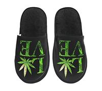 351 Women Men Slippers Rasta Love Weed Marijuana Leaf House Shoes Washable Indoor Shoes Fluffy Bedroom Slippers For Spa Party Guest M