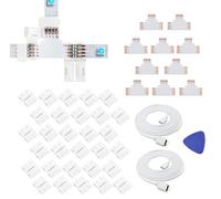 3528 2835 4 Pin 8mm LED Strip Connector,6.56ft/2M 4Pin LED Strip Light Extension Cable Wire with 4Pin Male Connector & 30pcs Gapless Solderless Clip,10pcs T Shape PCB for RGB Multicolor Rope LED Strip
