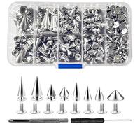 354 Pcs Punk Spikes and Studs Collection, 8 Sizes Cone Spikes with Metal Tree Studs for Leatherwork, Clothing Customisation and Alternative Accessories