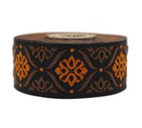 35973-V6 Jacquard Woven Ribbon Orange and Brown Elegance Mosaic 10 m x 35 mm - Embroidered Ribbon Rolls for Sewing Decoration