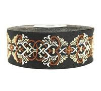 35976-V2 10 m 35 mm Brown and Dark Cream Jacquard Woven Ribbon Scandinavian Pattern Rolls Tape Tape Fabric Embroidered Craft Clothing Haberdashery Leisure Creative Decoration Sewing Medieval