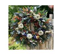 (35cm) Charming Hydrangea & White Pumpkin Wreath - Perfect For Thanksgiving, Christmas & Fall Decor | Durable Pvc, Round Shape
