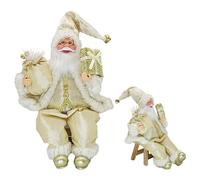 35cm Christmas Santa Claus Figure, Sitting Decoration Handmade Ornaments, Xmas Doll Desktop Decor, Festive Craft Gifts for Home, Table Display (Gold)
