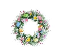 35cm Easter Wreath, Artificial Floral Wreath with Colorful Eggs, Green Leaves Garland for Door Decor, Dangling Easter Decorations for Home Wall Hanging