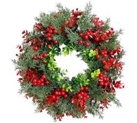 35Cm Grapevine Christmas Wreath, Christmas Decoration With Eucalyptus And Red Berries, For Festive Holiday Door Decor