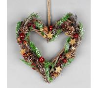 35Cm Pre Lit Heart Wreath Shatchi Wooden Twig Base Christmas Hanging Decoration