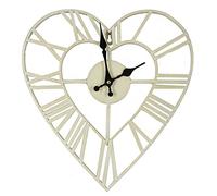 35cm Shabby Chic Antique Style Metal Heart Shape Wall Clock
