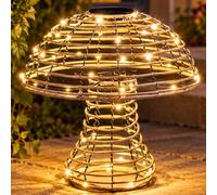 35cm Solar Rattan Mushroom Garden Ornament LED Freestanding Outdoor Light | Extra Large Solar Mushroom Light, Rattan Design, Warm White LED, Outdoor Lighting for Pathways, Lawns, Borders & Patios
