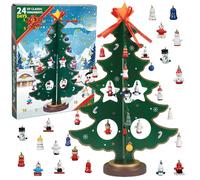 35cm Wooden Christmas Tree, Table Top Christmas Decorations with 28 Mini Ornament, Tiny Xmas trees, Wooden Xmas Tree for Table Desk Decorations