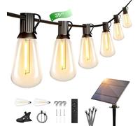 35FT/10m Solar String Lights Outdoor, Outside Festoon Lights with Remote, 17 Dimmable ST38 LED Bulbs, IP65 Waterproof, Shatterproof, 2200K, E12 Outside Hanging Light for Garden, Gazebo, Patio, Deck