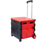 35kg Folding Shopping Trolley Storage Boot Cart Box | Collapsible Trolley with Lid | Portable Utility Cart with Telescopic Handle (Red/Black)