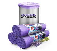 35L Lavender Scented Bin Bags with Drawstrings, 45 Count - Kitchen and Bathroom Bin Liners for Home Use - Scented Bin Bags Keep Your Bin Fresh and Odor-Free, Ideal Trash Bags and Garbage Bags
