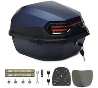 35L Motorcycle Trunk Universal Top Case Waterproof Helmet Luggage Storage Plastic Tour Tail Box with Soft Backrest,Lockable Motorcycles Topcase for Scooter/Moped/Motorbike,Blue D,16*16*11in