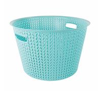 35L Plastic Laundry Basket Clothes Washing Bin Storage Hamper Round Knitted (Blue)