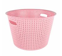 35L Plastic Laundry Basket Clothes Washing Bin Storage Hamper Round Knitted (Pink)