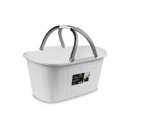 35L White Oval Plastic Laundry Basket Soft Touch Handles Wicker Effect 58cm